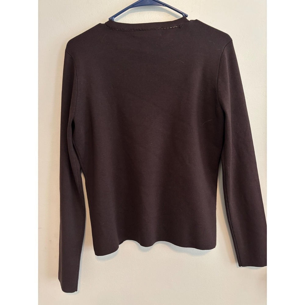 Y2K Preppy Leather Minimalist Silk Chocolate Brown Mocha Grunge Cardigan - Small - Picture 7 of 10